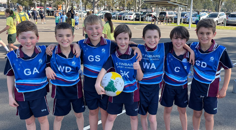 Students at sports event representing St Finbar’s Catholic Primary Glenbrook