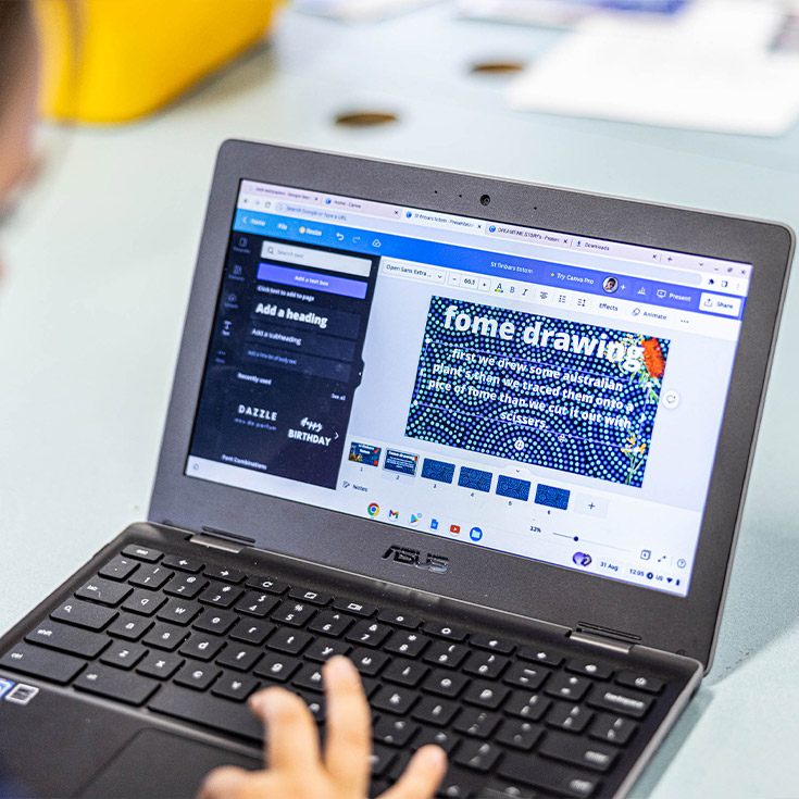 Student using a laptop St Finbar’s Catholic Primary Glenbrook