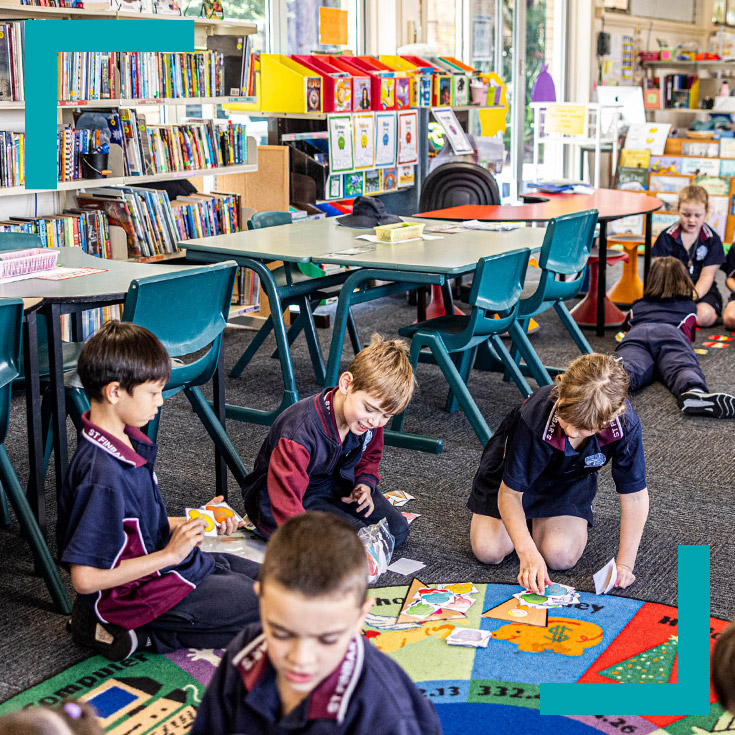 Students from St Finbar’s Catholic Primary Glenbrook learning in the library